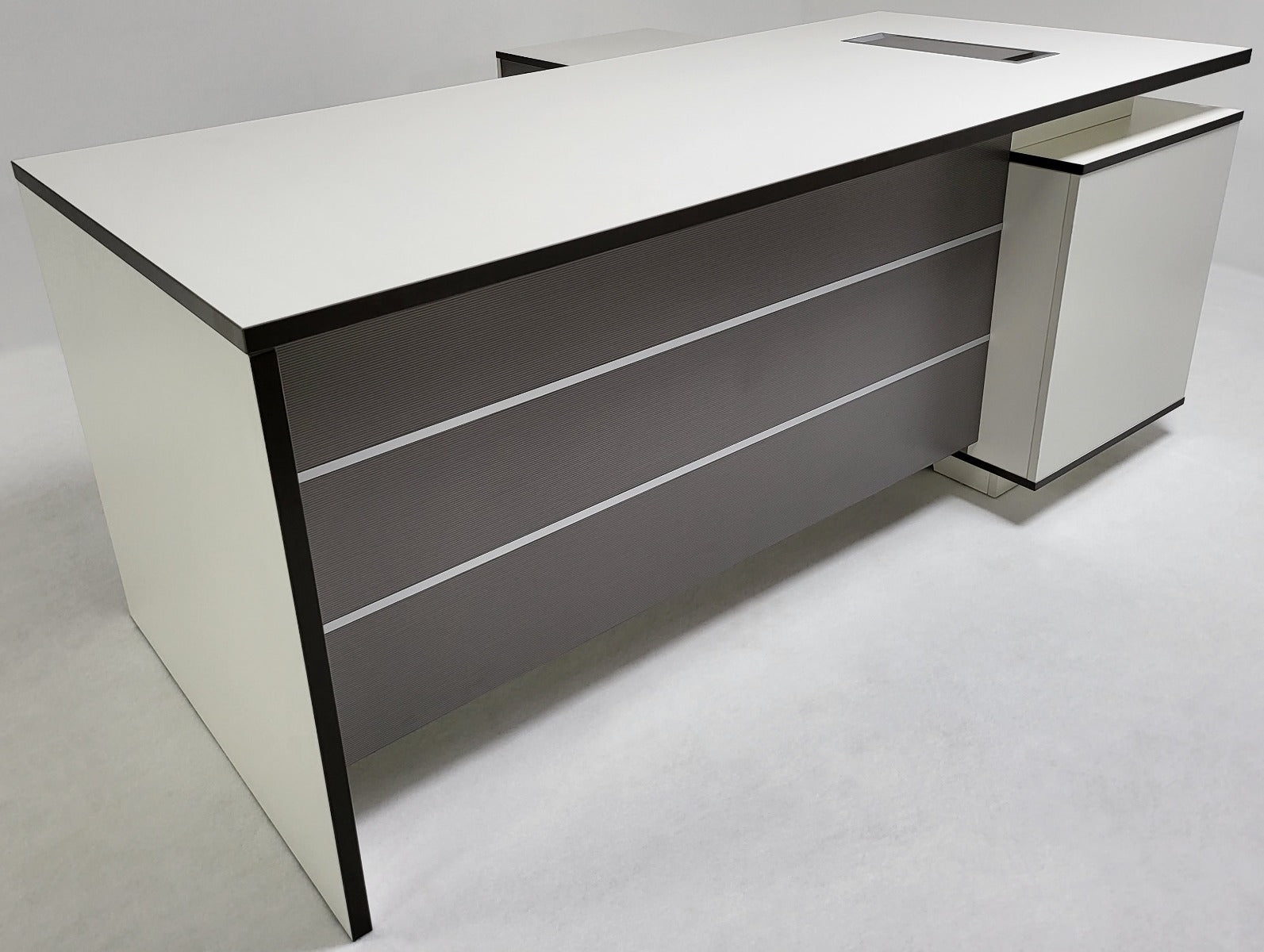 Modern White and Grey Stripe Executive Office Desk with Built in Storage - 1600mm & 1800mm - AML-D01
